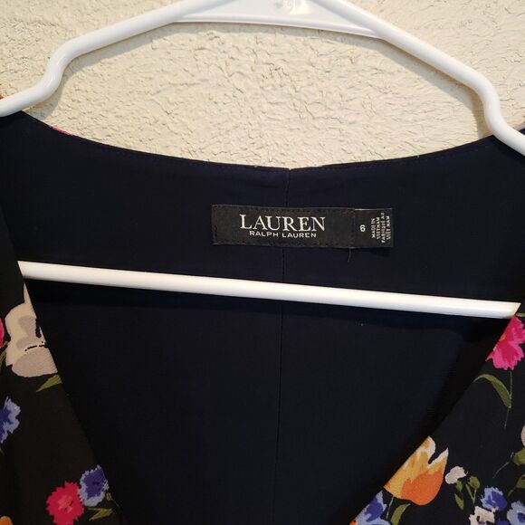Lauren Ralph Lauren Cleora Front Twisted Floral Jersey Surplice Dress Navy Sz 6 - Picture 4 of 9